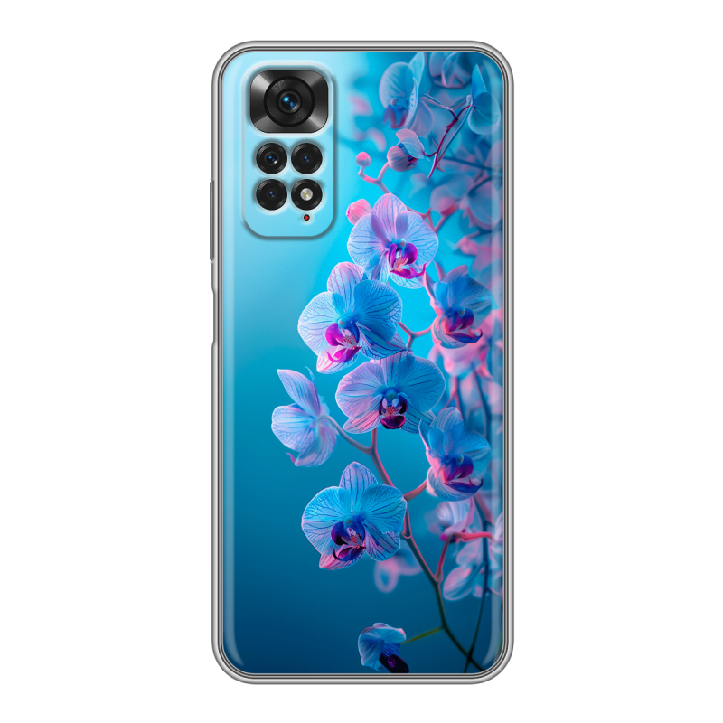 Силиконовый чехол на Xiaomi Redmi Note 11 с принтом голубые орхидеи Силиконовый чехол на Xiaomi Redmi Note 11 с принтом голубые орхидеи