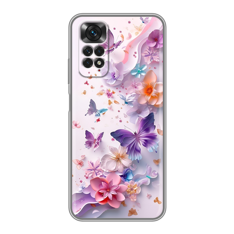 Силиконовый чехол на Xiaomi Redmi Note 11 с принтом цветы бабочки Силиконовый чехол на Xiaomi Redmi Note 11 с принтом цветы бабочки