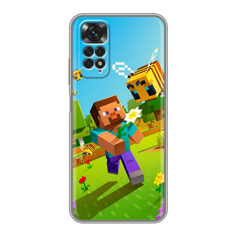 Силиконовый чехол на Xiaomi Redmi Note 11 с принтом Майнкрафт Minecraft Силиконовый чехол на Xiaomi Redmi Note 11 с принтом Майнкрафт Minecraft