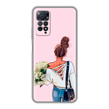 Силиконовый чехол на Xiaomi Redmi Note 11 Pro с принтом Девушка и букет Силиконовый чехол на Xiaomi Redmi Note 11 Pro с принтом Девушка и букет