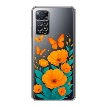 Силиконовый чехол на Xiaomi Redmi Note 11 Pro с принтом цветы бабочки Силиконовый чехол на Xiaomi Redmi Note 11 Pro с принтом цветы бабочки