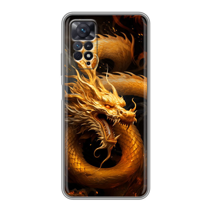 Силиконовый противоударный чехол на Xiaomi Redmi Note 11 Pro с принтом Золотой дракон Силиконовый противоударный чехол на Xiaomi Redmi Note 11 Pro с принтом Золотой дракон