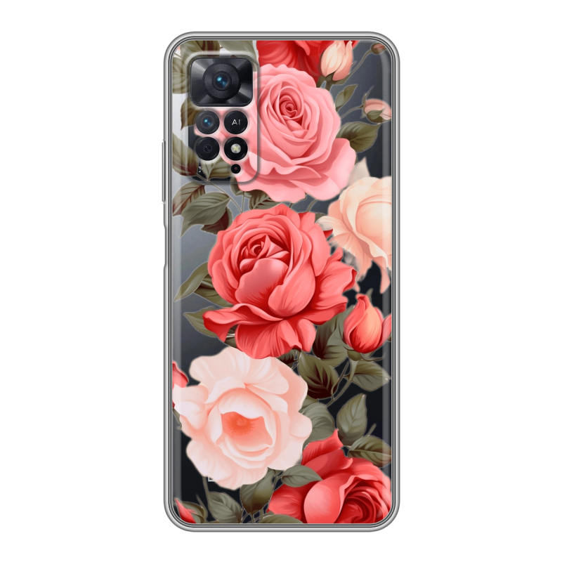 Силиконовый противоударный чехол на Xiaomi Redmi Note 11 Pro с принтом Розы Силиконовый противоударный чехол на Xiaomi Redmi Note 11 Pro с принтом Розы