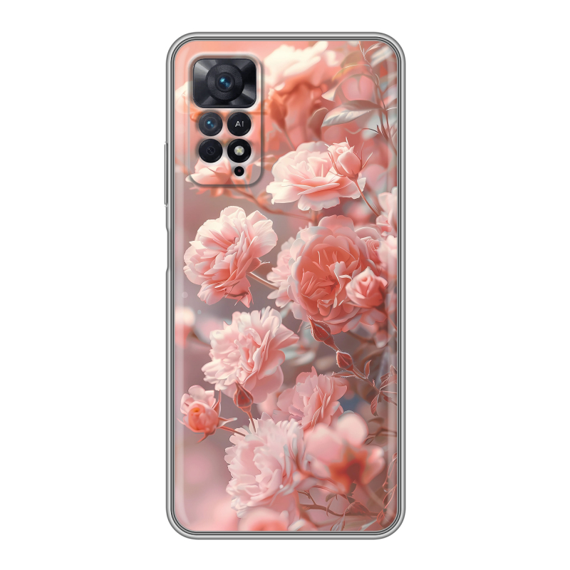 Силиконовый противоударный чехол на Xiaomi Redmi Note 11 Pro с принтом Розовые розы Силиконовый противоударный чехол на Xiaomi Redmi Note 11 Pro с принтом Розовые розы