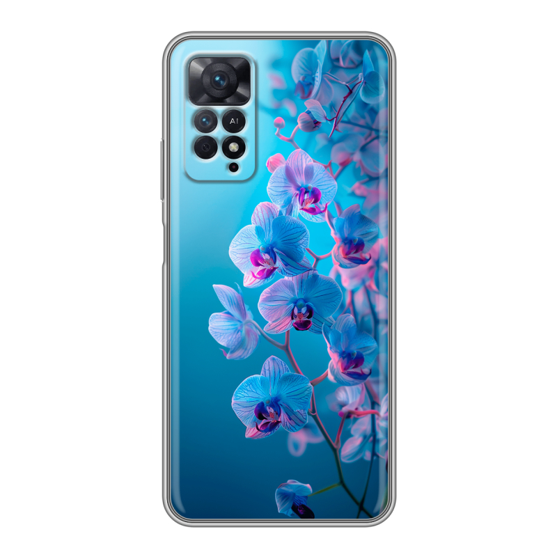Силиконовый противоударный чехол на Xiaomi Redmi Note 11 Pro с принтом голубые орхидеи Силиконовый противоударный чехол на Xiaomi Redmi Note 11 Pro с принтом голубые орхидеи