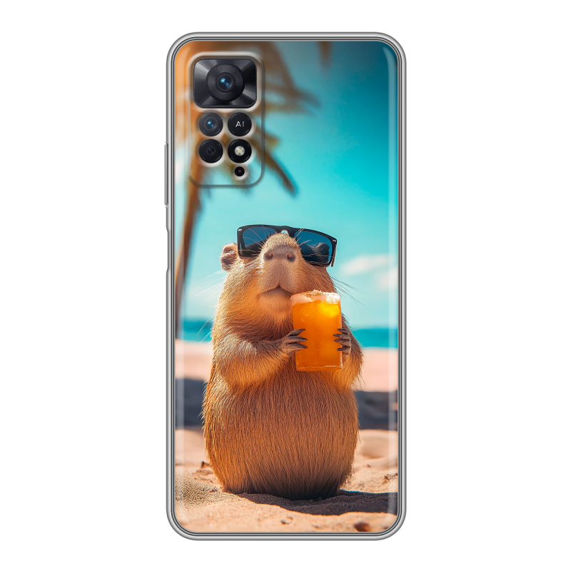 Силиконовый противоударный чехол на Xiaomi Redmi Note 11 Pro с принтом Капибара Силиконовый противоударный чехол на Xiaomi Redmi Note 11 Pro с принтом Капибара