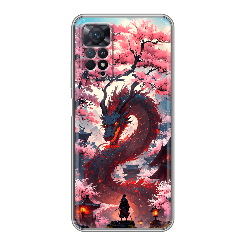 Силиконовый чехол на Xiaomi Redmi Note 11 Pro с принтом Дракон Японский Силиконовый чехол на Xiaomi Redmi Note 11 Pro с принтом Дракон Японский