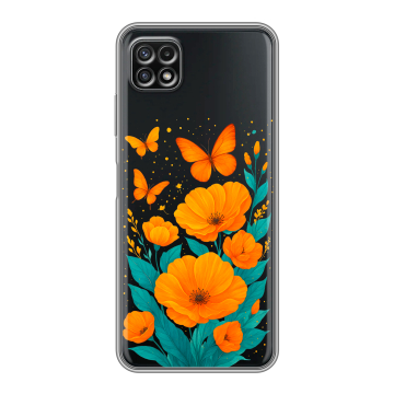 Силиконовый чехол на Samsung Galaxy A22s 5G с принтом цветы бабочки