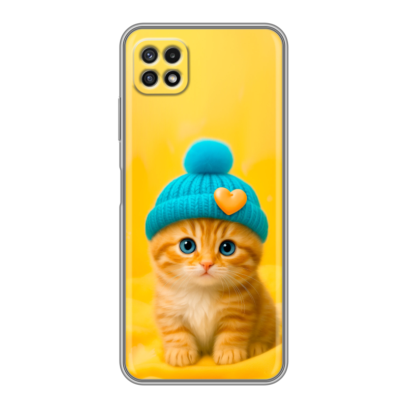 Силиконовый противоударный чехол на Samsung Galaxy A22s 5G с принтом Котенок в шапке Силиконовый противоударный чехол на Samsung Galaxy A22s 5G с принтом Котенок в шапке