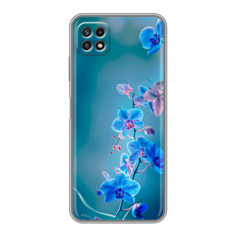 Силиконовый противоударный чехол на Samsung Galaxy A22s 5G с принтом Голубые цветы Силиконовый противоударный чехол на Samsung Galaxy A22s 5G с принтом Голубые цветы