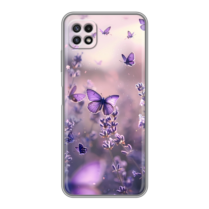 Силиконовый чехол на Samsung Galaxy A22s 5G с принтом бабочки и лаванда Силиконовый чехол на Samsung Galaxy A22s 5G с принтом бабочки и лаванда