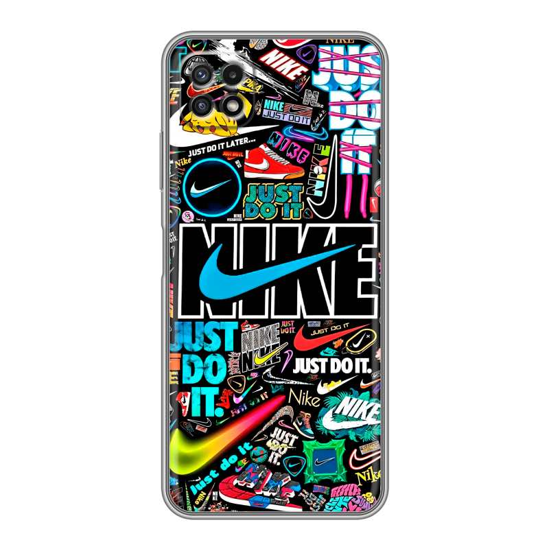 Силиконовый противоударный чехол на Samsung Galaxy A22s 5G с принтом найк nike черный Силиконовый противоударный чехол на Samsung Galaxy A22s 5G с принтом найк nike черный