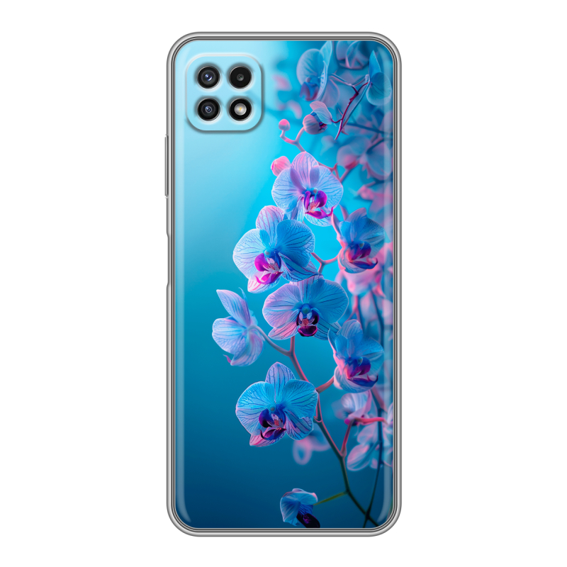 Силиконовый чехол на Samsung Galaxy A22s 5G с принтом голубые орхидеи Силиконовый чехол на Samsung Galaxy A22s 5G с принтом голубые орхидеи