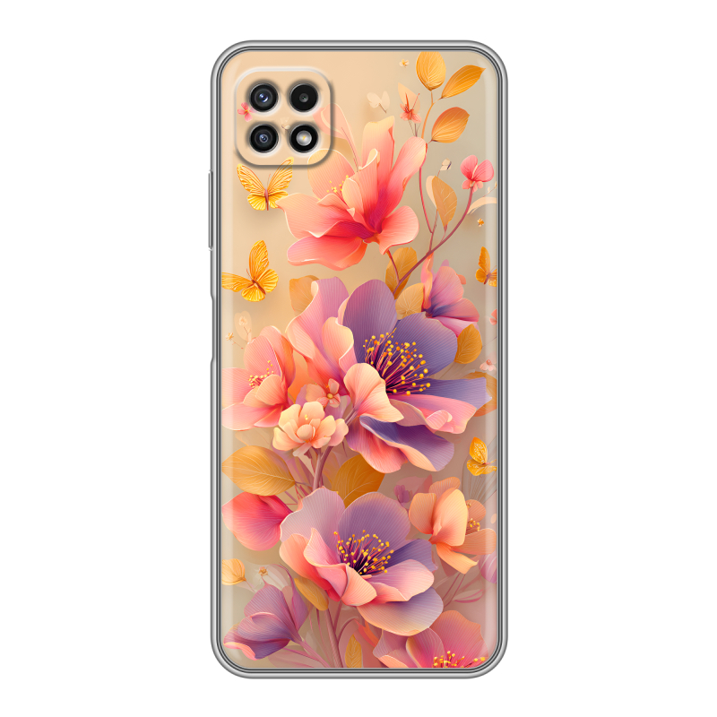 Силиконовый противоударный чехол на Samsung Galaxy A22s 5G с принтом Цветы и бабочки Силиконовый противоударный чехол на Samsung Galaxy A22s 5G с принтом Цветы и бабочки