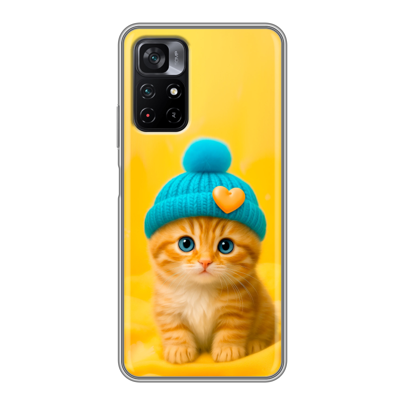 Силиконовый чехол на Xiaomi Poco M4 Pro 5G с принтом Котенок в шапке Силиконовый чехол на Xiaomi Poco M4 Pro 5G с принтом Котенок в шапке