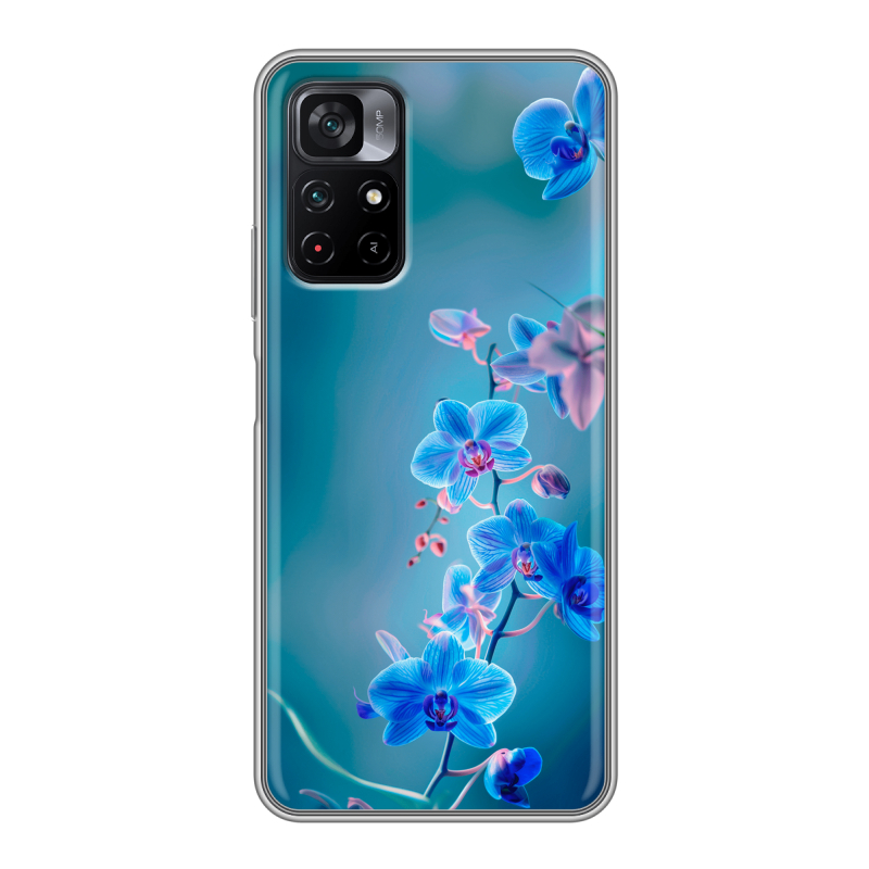 Силиконовый чехол на Xiaomi Poco M4 Pro 5G с принтом Голубые цветы Силиконовый чехол на Xiaomi Poco M4 Pro 5G с принтом Голубые цветы