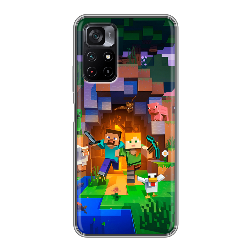 Силиконовый чехол на Xiaomi Poco M4 Pro 5G с принтом Майнкрафт Minecraft Силиконовый чехол на Xiaomi Poco M4 Pro 5G с принтом Майнкрафт Minecraft