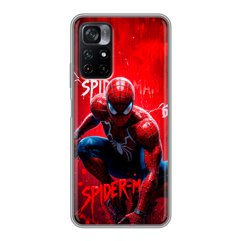 Силиконовый противоударный чехол на Xiaomi Poco M4 Pro 5G с принтом Spiderman Человек паук Силиконовый противоударный чехол на Xiaomi Poco M4 Pro 5G с принтом Spiderman Человек паук