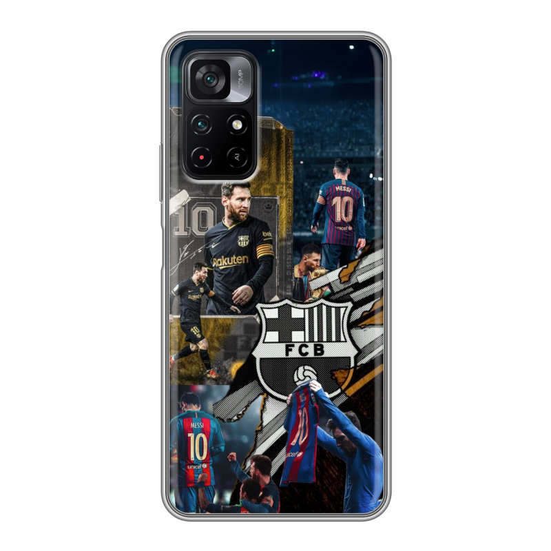 Силиконовый чехол на Xiaomi Poco M4 Pro 5G с принтом Messi Barcelona Силиконовый чехол на Xiaomi Poco M4 Pro 5G с принтом Messi Barcelona