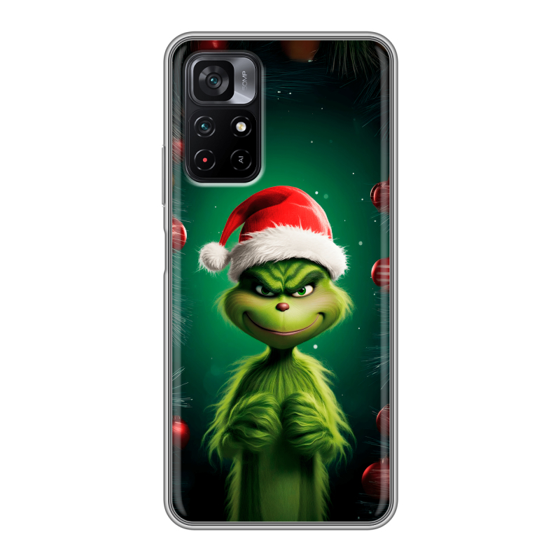Силиконовый противоударный чехол на Xiaomi Poco M4 Pro 5G с принтом Гринч Новый год Рождество Силиконовый противоударный чехол на Xiaomi Poco M4 Pro 5G с принтом Гринч Новый год Рождество
