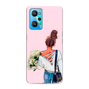 Силиконовый чехол на Realme GT Neo 2 с принтом Девушка и букет Силиконовый чехол на Realme GT Neo 2 с принтом Девушка и букет