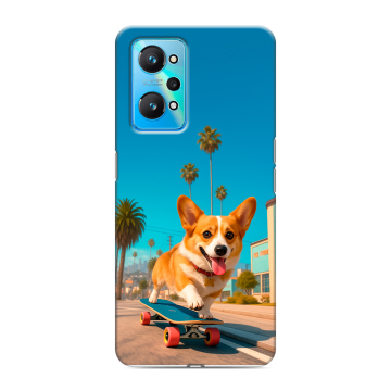 Силиконовый чехол на Realme GT Neo 2 с принтом Корги на скейте