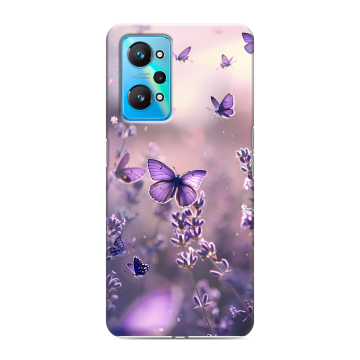Силиконовый чехол на Realme GT Neo 2 с принтом бабочки и лаванда