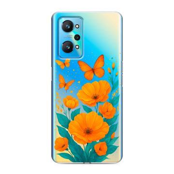 Силиконовый чехол на Realme GT Neo 2 с принтом цветы бабочки