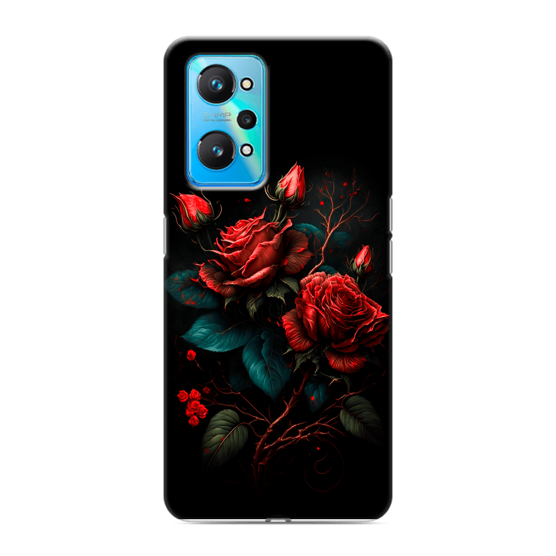 Силиконовый противоударный чехол на Realme GT Neo 2 с принтом Розы красные Силиконовый противоударный чехол на Realme GT Neo 2 с принтом Розы красные