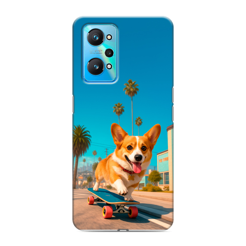 Силиконовый чехол на Realme GT Neo 2 с принтом Корги на скейте Силиконовый чехол на Realme GT Neo 2 с принтом Корги на скейте