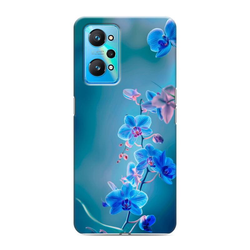 Силиконовый чехол на Realme GT Neo 2 с принтом Голубые цветы Силиконовый чехол на Realme GT Neo 2 с принтом Голубые цветы