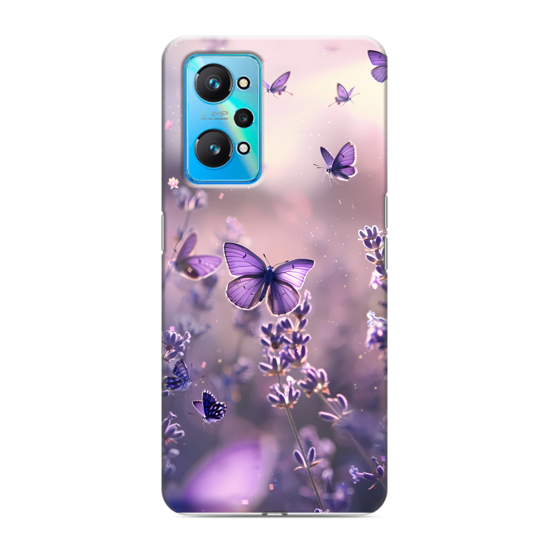 Силиконовый чехол на Realme GT Neo 2 с принтом бабочки и лаванда Силиконовый чехол на Realme GT Neo 2 с принтом бабочки и лаванда