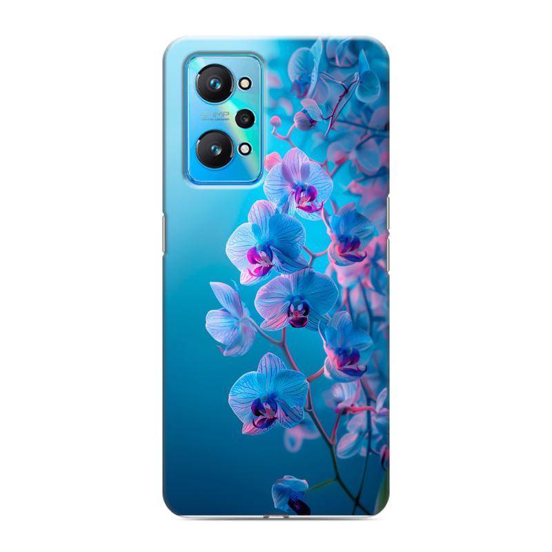 Силиконовый чехол на Realme GT Neo 2 с принтом голубые орхидеи Силиконовый чехол на Realme GT Neo 2 с принтом голубые орхидеи
