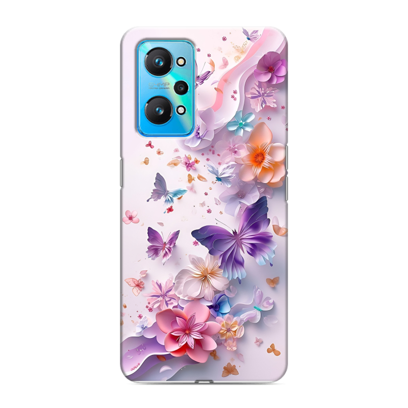 Силиконовый чехол на Realme GT Neo 2 с принтом цветы бабочки Силиконовый чехол на Realme GT Neo 2 с принтом цветы бабочки