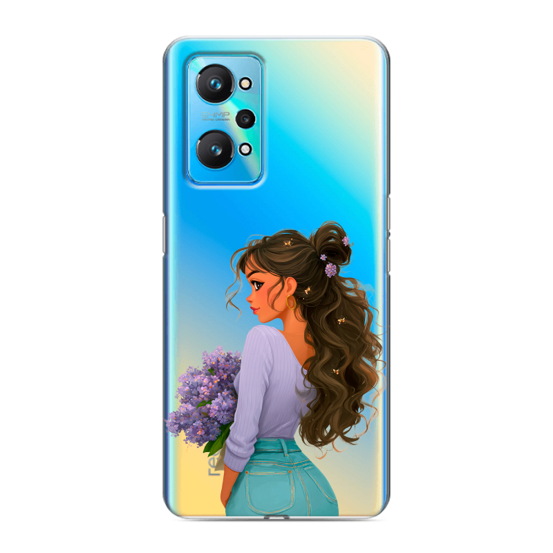 Силиконовый чехол на Realme GT Neo 2 с принтом девушка цветы Силиконовый чехол на Realme GT Neo 2 с принтом девушка цветы