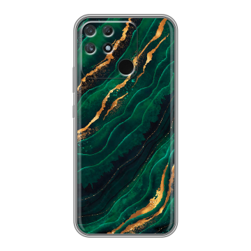 Силиконовый чехол на Realme Narzo 50A с принтом Мрамор зеленое золото