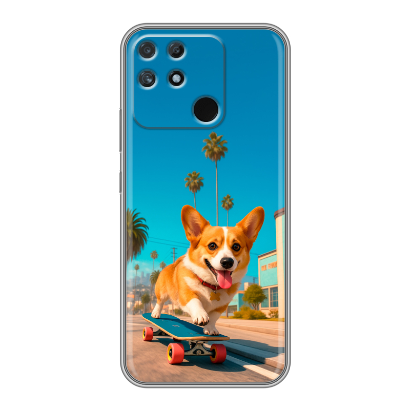 Силиконовый чехол на Realme Narzo 50A с принтом Корги на скейте Силиконовый чехол на Realme Narzo 50A с принтом Корги на скейте