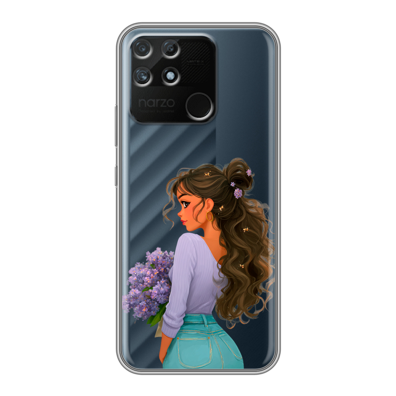 Силиконовый чехол на Realme Narzo 50A с принтом девушка цветы Силиконовый чехол на Realme Narzo 50A с принтом девушка цветы