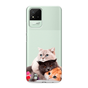 Силиконовый противоударный чехол на Realme Narzo 50i с принтом Кошки