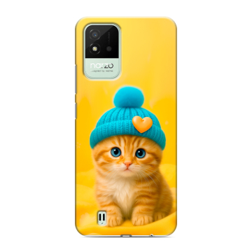 Силиконовый противоударный чехол на Realme Narzo 50i с принтом Котенок в шапке
