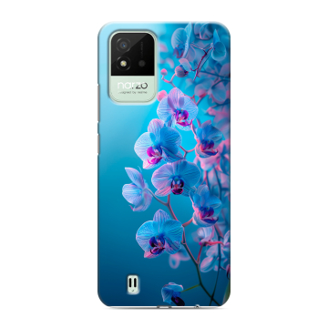 Силиконовый противоударный чехол на Realme Narzo 50i с принтом голубые орхидеи