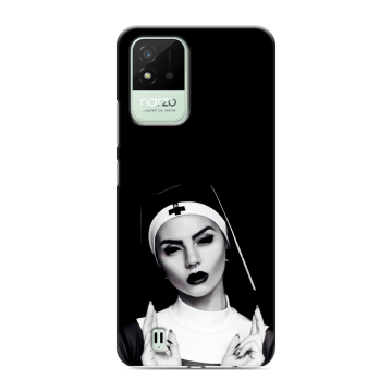 Силиконовый противоударный чехол на Realme Narzo 50i с принтом монашка