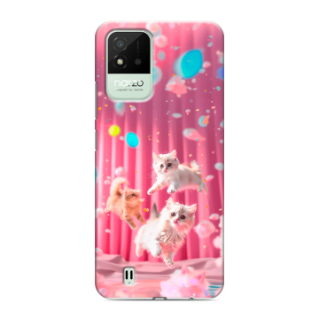Силиконовый противоударный чехол на Realme Narzo 50i с принтом милые котики