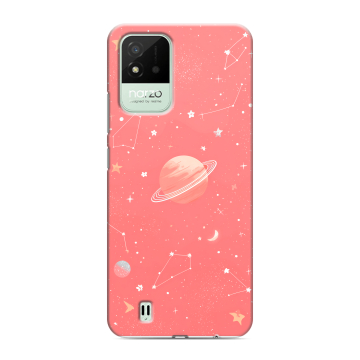 Силиконовый противоударный чехол на Realme Narzo 50i с принтом Розовый космос