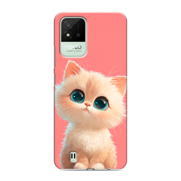 Силиконовый противоударный чехол на Realme Narzo 50i с принтом Розовый котенок