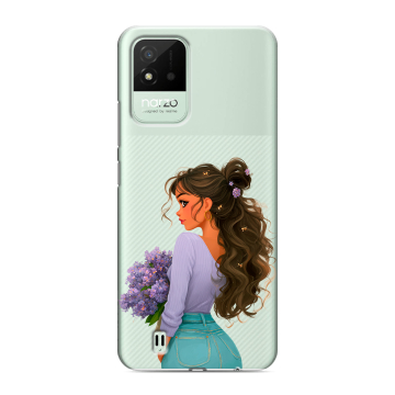 Силиконовый противоударный чехол на Realme Narzo 50i с принтом девушка цветы