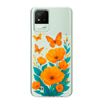 Силиконовый противоударный чехол на Realme Narzo 50i с принтом цветы бабочки