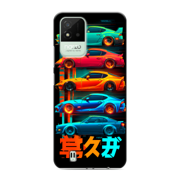 Силиконовый противоударный чехол на Realme Narzo 50i с принтом машины тачки