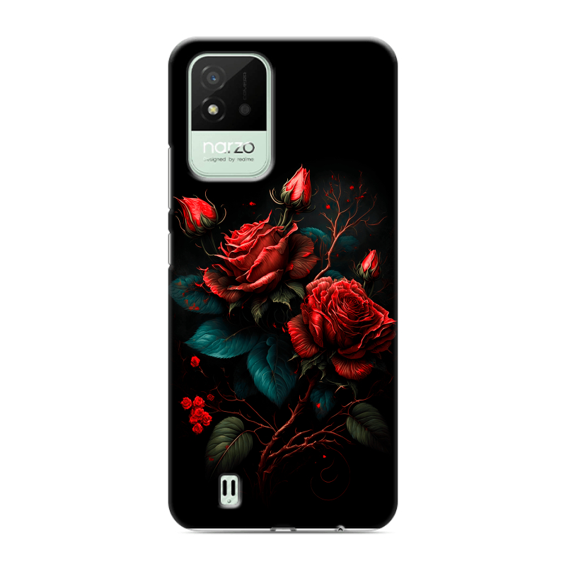 Силиконовый противоударный чехол на Realme Narzo 50i с принтом Розы красные Силиконовый противоударный чехол на Realme Narzo 50i с принтом Розы красные