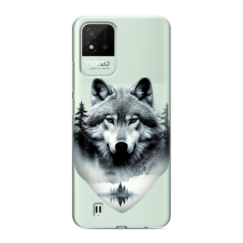 Силиконовый противоударный чехол на Realme Narzo 50i с принтом Волк в лесу Силиконовый противоударный чехол на Realme Narzo 50i с принтом Волк в лесу